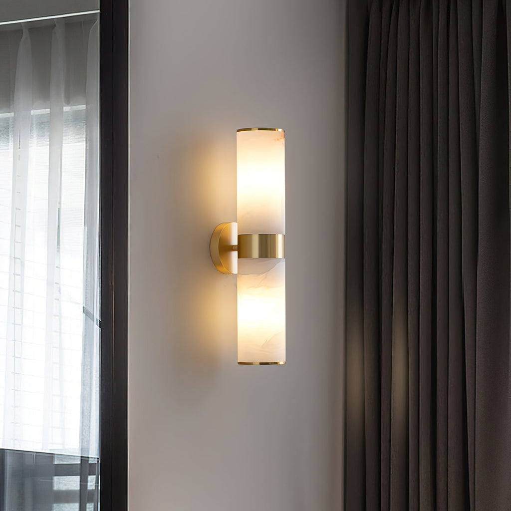 Clérachic Sway on a bedroom wall between a bright window and heavy charcoal curtains.
