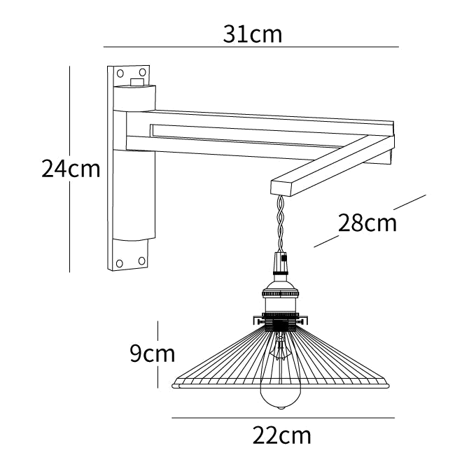 Dimension drawing of this Clérachic wall light, with its height and width marked.