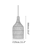 Clérachic pendant light dimension drawing, 1 of 3, every measurement marked in centimetres and inches.