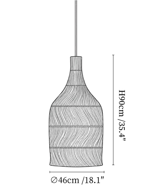 Clérachic pendant light dimension drawing, 3 of 3, every measurement marked in centimetres and inches.