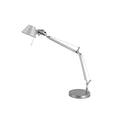 Clérachic chrome desk lamp on a white backdrop, with its arm folded down and the round base at the front.
