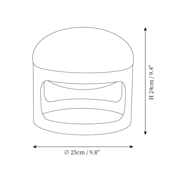 Clérachic table lamp dimension drawing, every measurement marked in centimetres and inches.