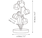 Clérachic table lamp dimension drawing, every measurement marked in centimetres and inches.