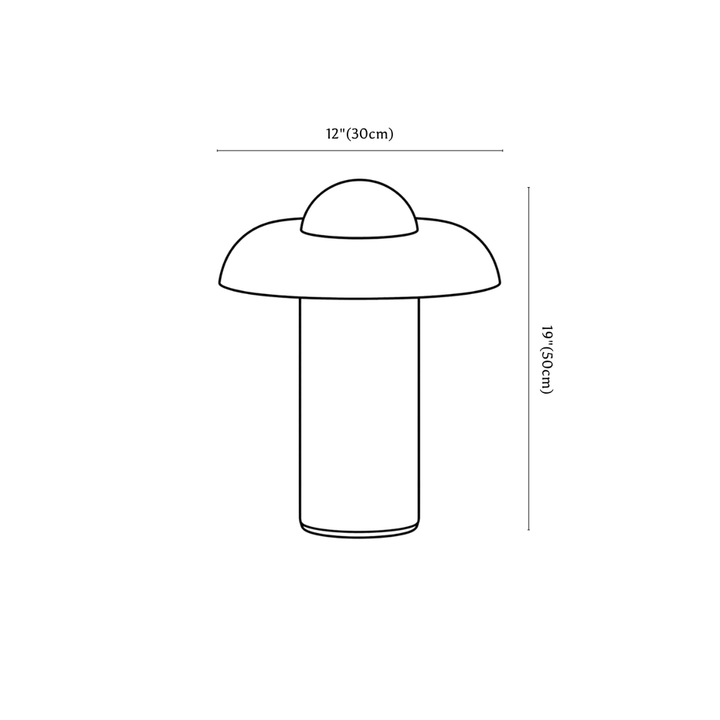 Clérachic table lamp dimension drawing, every measurement marked in centimetres and inches.
