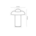 Clérachic table lamp dimension drawing, every measurement marked in centimetres and inches.