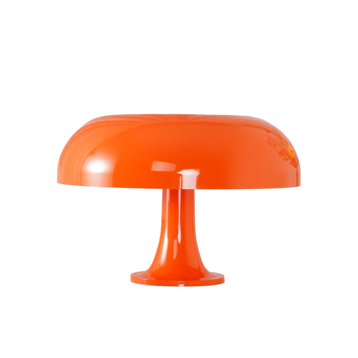 Side view of this Clérachic orange dome lamp on a white background, the shade overhanging the slim stem and base.