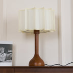 View from slightly below of a Clérachic table lamp, the underside of the shade and its spokes showing.