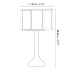 Clérachic table lamp dimension drawing, every measurement marked in centimetres and inches.