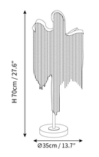 Clérachic table lamp dimension drawing, every measurement marked in centimetres and inches.