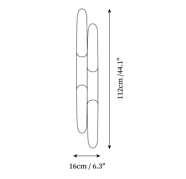 Dimension drawing of this Clérachic double-tube wall light, with its height and width marked.