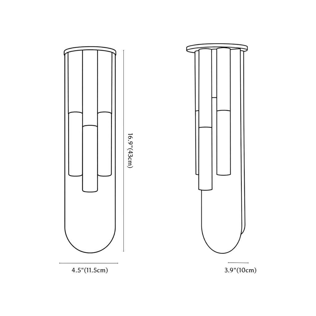 Clérachic wall lamp dimension drawing, every measurement marked in centimetres and inches.