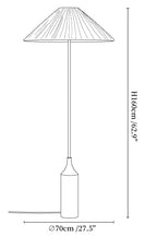 Dimension drawing of the tansu floor lamp, in outline against white.