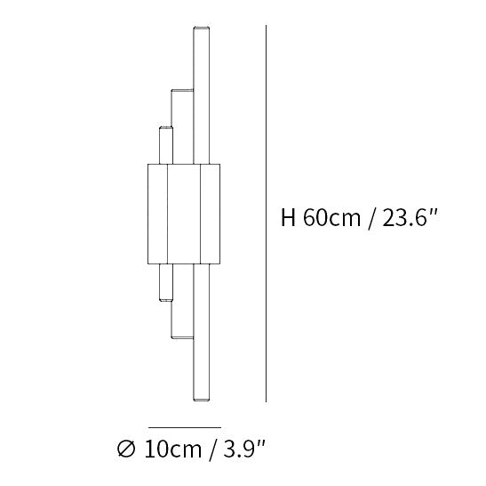 Dimension drawing of the tanto plug in wall light, in outline against white.
