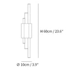 Dimension drawing of the tanto plug in wall light, in outline against white.