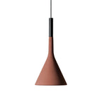 Front view of a brick-red Clérachic pendant on white, with a black metal collar above a speckled concrete shade.