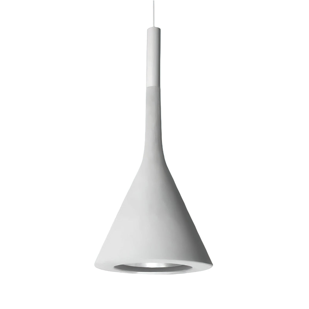 Front view of this white concrete Clérachic pendant on a plain backdrop, with a white collar and a silver-lined opening.