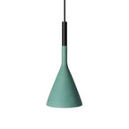 A sea-green concrete Clérachic pendant on a white backdrop, with a black collar above the tapered shade.