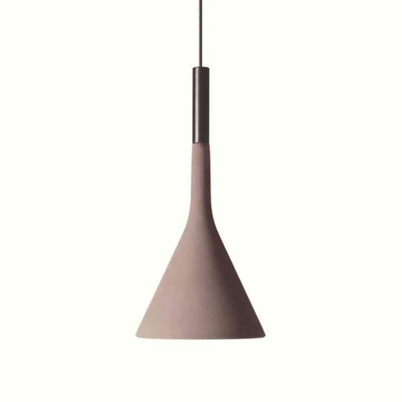 A Clérachic pendant in a brown concrete finish with a slight mauve tone, on white, under a black collar.