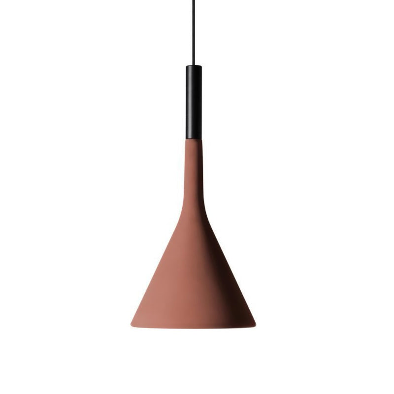 A brick-red concrete Clérachic pendant hung on a black cord against white, with a black collar above the shade.