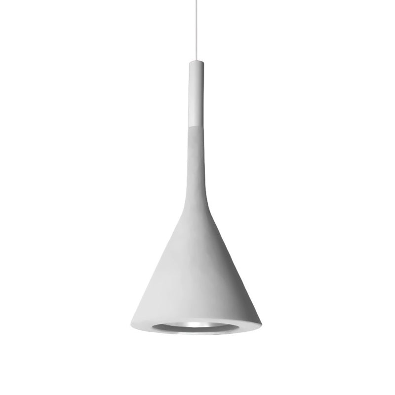 A white concrete Clérachic pendant on a white backdrop, with a white collar and a silver-lined opening below.
