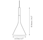 Clérachic pendant light dimension drawing, every measurement marked in centimetres and inches.