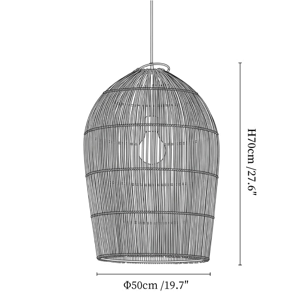 Clérachic pendant light dimension drawing, 3 of 3, every measurement marked in centimetres and inches.