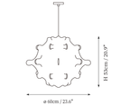 Dimension drawing of this Clérachic pendant, with its height and diameter marked.