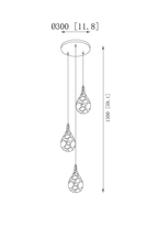 Clérachic pendant light dimension drawing, 1 of 2, every measurement marked in centimetres and inches.