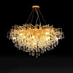 The largest Clérachic teardrop chandelier on black, drops layered several rows deep.