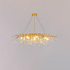 Clérachic teardrop chandelier on pale grey, a long oval frame hung on fine cables.