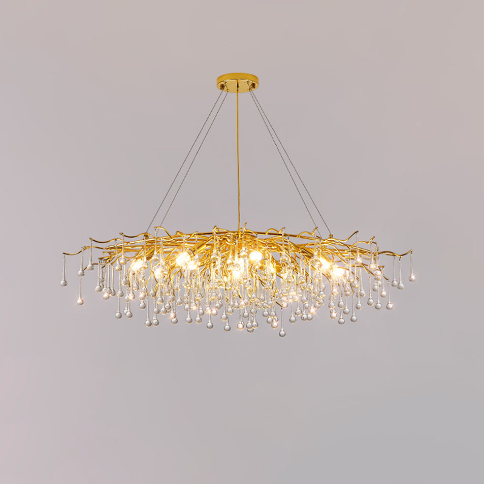 The Clérachic teardrop chandelier on grey, seen level so the branch structure reads clearly.
