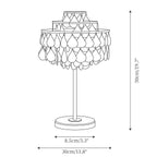 Dimension drawing of the teardrops shell table lamp, in outline against white.
