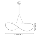 Dimension drawing of this Clérachic silk pendant, with its 20 cm height and 100 cm width marked.