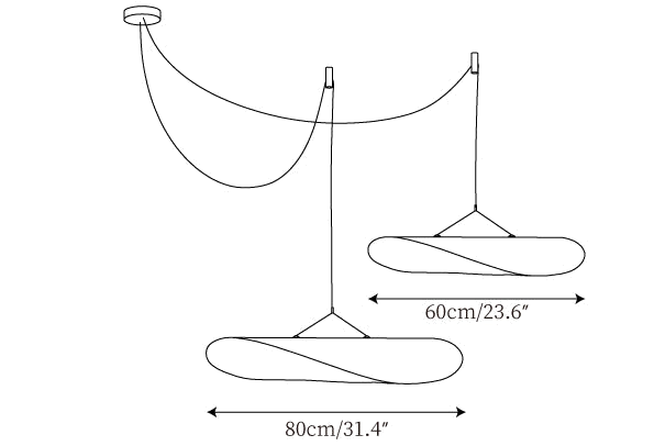 Dimension drawing of a two-head Clérachic silk pendant cluster, with 60 cm and 80 cm widths marked.