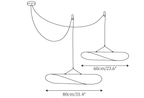 Dimension drawing of a two-head Clérachic silk pendant cluster, with 60 cm and 80 cm widths marked.