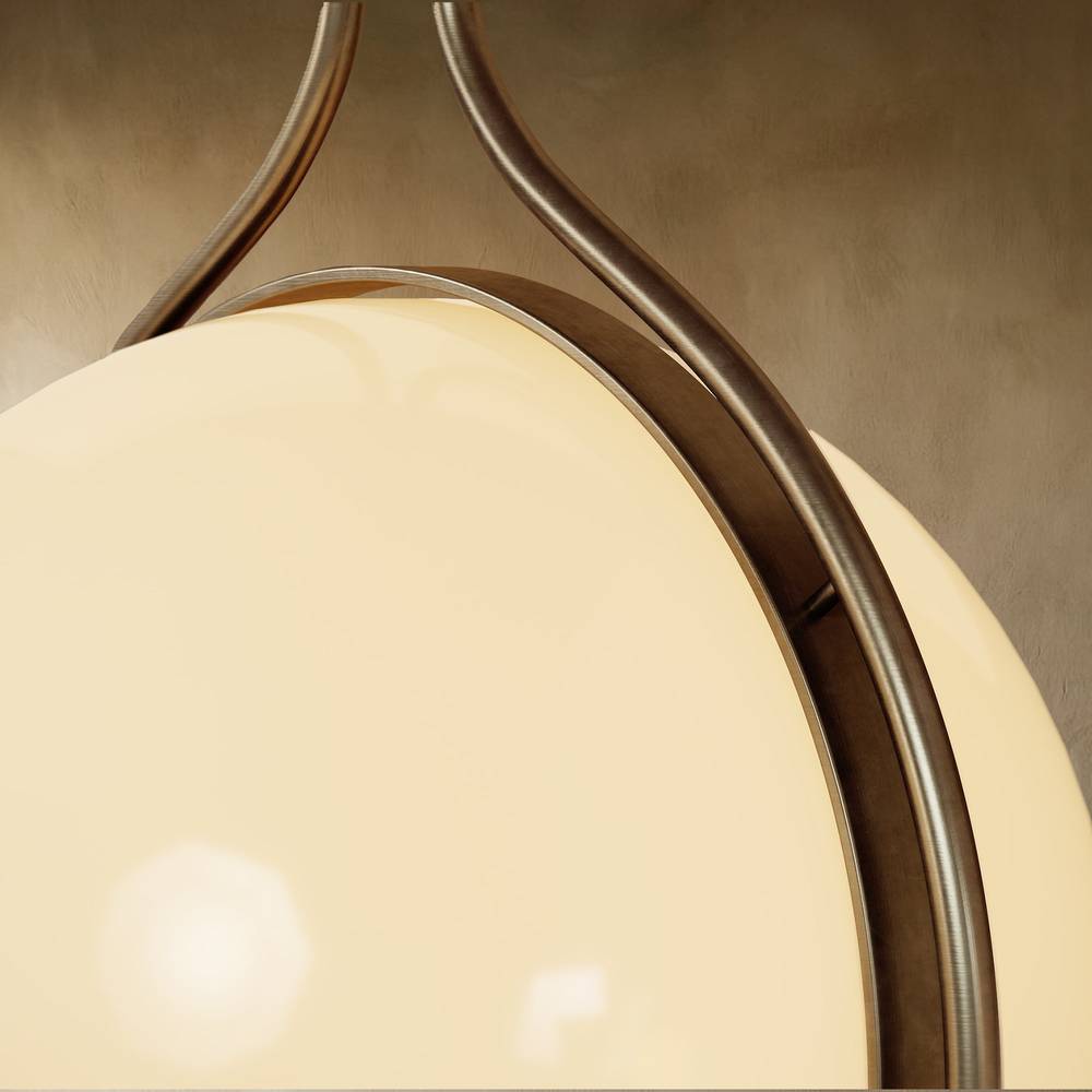 Clérachic floor-to-ceiling lamp in vintage brass, a close view of the ring band seated in the join where the two halves meet.