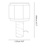 Dimension drawing of the terra hexa table lamp, in outline against white.