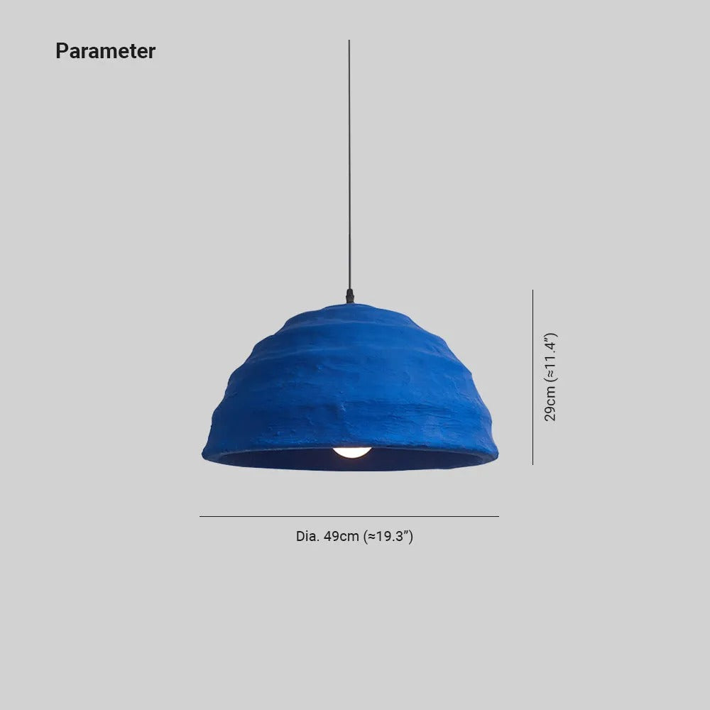 Dimension drawing for the Clérachic textured blue dome pendant, Dia. 49 cm (≈19.3″) across and 29 cm (≈11.4″) high.