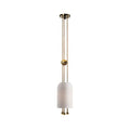 A Clérachic white pendant on a plain white backdrop, with a gold-toned ball on the rods and a small black canopy at the top.