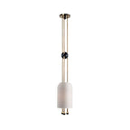 A Clérachic white pendant on a plain white backdrop, with a black ball on the three rods and a dark canopy above.