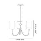 Clérachic chandelier dimension drawing, every measurement marked in centimetres and inches.