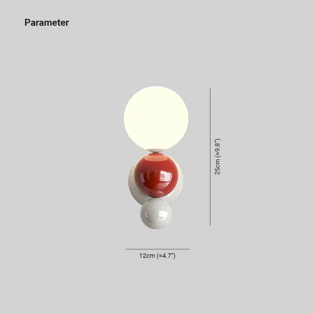 Dimension drawing for the Clérachic three-sphere wall light: 25 cm / 9.8 in tall and 12 cm / 4.7 in wide.