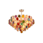 This Clérachic agate chandelier on a white background, showing its short rod, round canopy and layered stone slices.