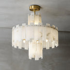 The Clérachic Tiered Alabaster Chandelier seen from below the rim, its three stone tiers stepping down to a centre cluster.