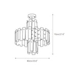 Dimension drawing of the Clérachic Tiered Alabaster Chandelier, 60cm/23.6″ wide and 70cm/27.6″ high.