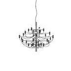 A mid-size Clérachic chandelier with a chrome stem and looping black cables, shown full length on a white backdrop.