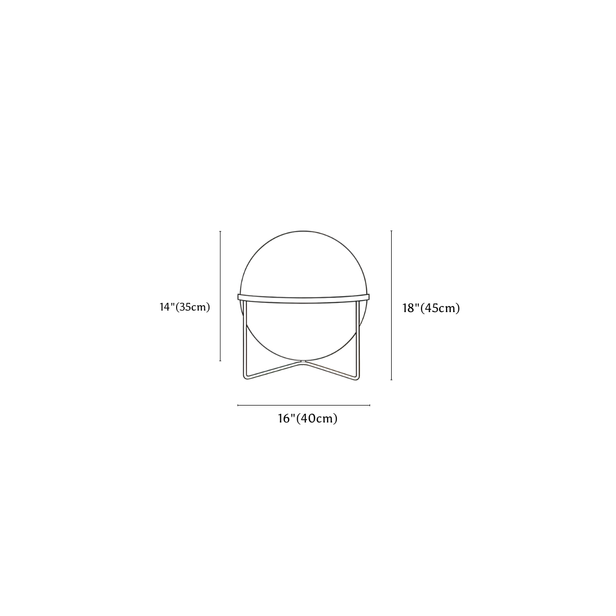 Clérachic floor lamp dimension drawing, 1 Tier, 40 × 45 cm, every measurement marked in centimetres and inches.