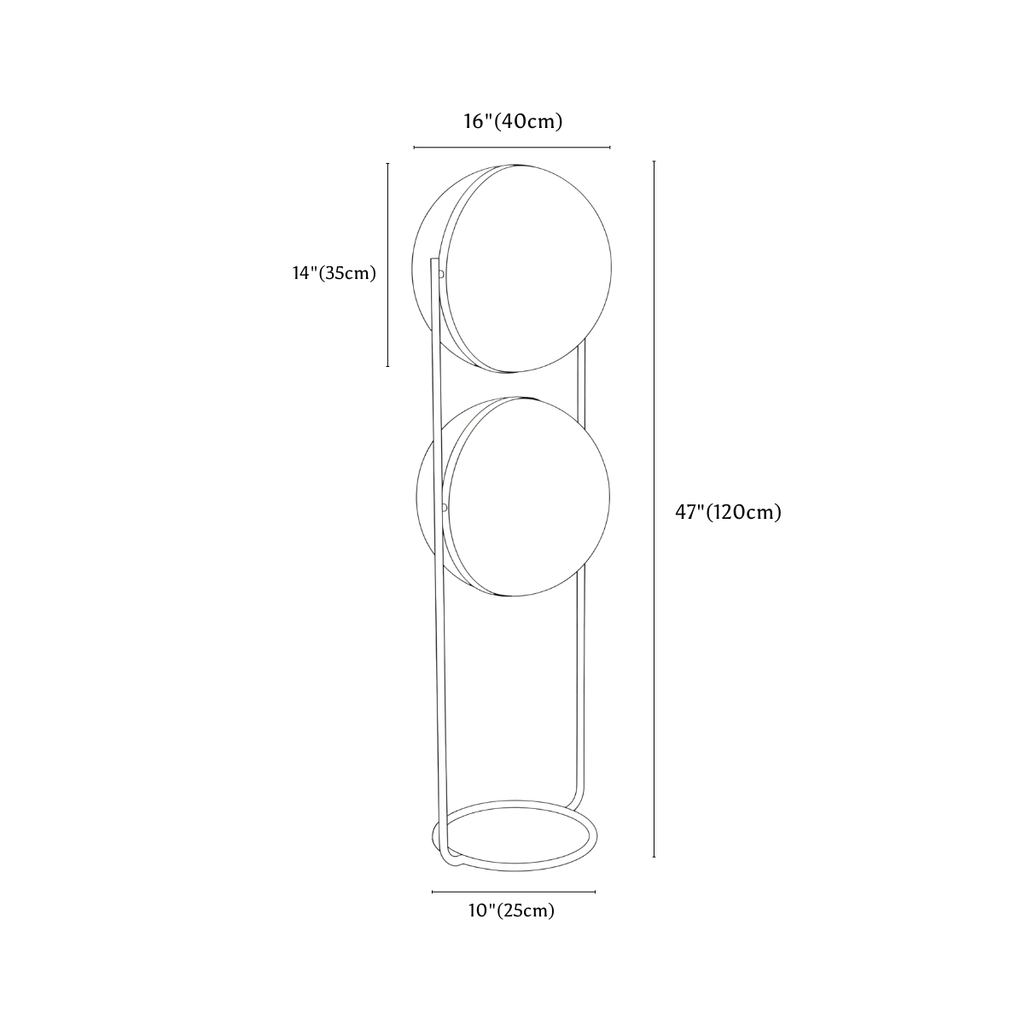 Clérachic floor lamp dimension drawing, 2 Tier Tall, 120 × 40 cm, every measurement marked in centimetres and inches.