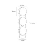 Clérachic floor lamp dimension drawing, 3 Tier, 121 × 40 cm, every measurement marked in centimetres and inches.