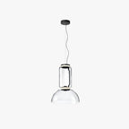 Clérachic two-tier pendant on a wavy black cord: capsule cylinder over a shallow glass dome, black canopy.